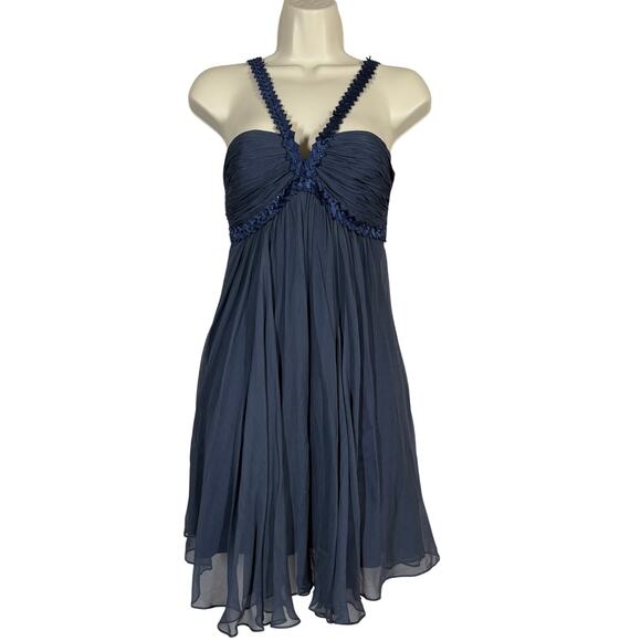 BCBGMAXAZRIA Y2K Baby Doll Tulle Silk Halter Dress Party Date Blue Strappy - S - Picture 3 of 10